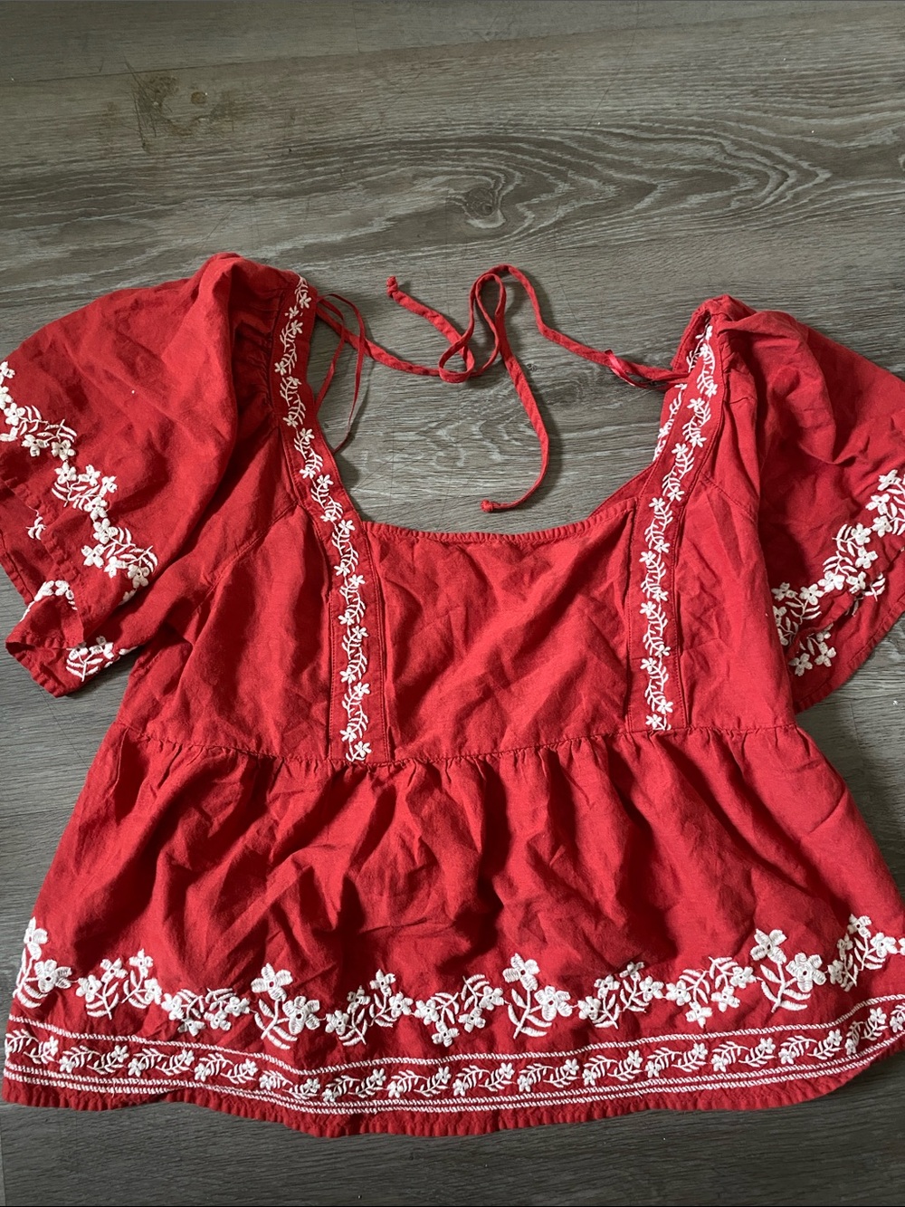 Old Navy Red Embroidered Peasant Blouse